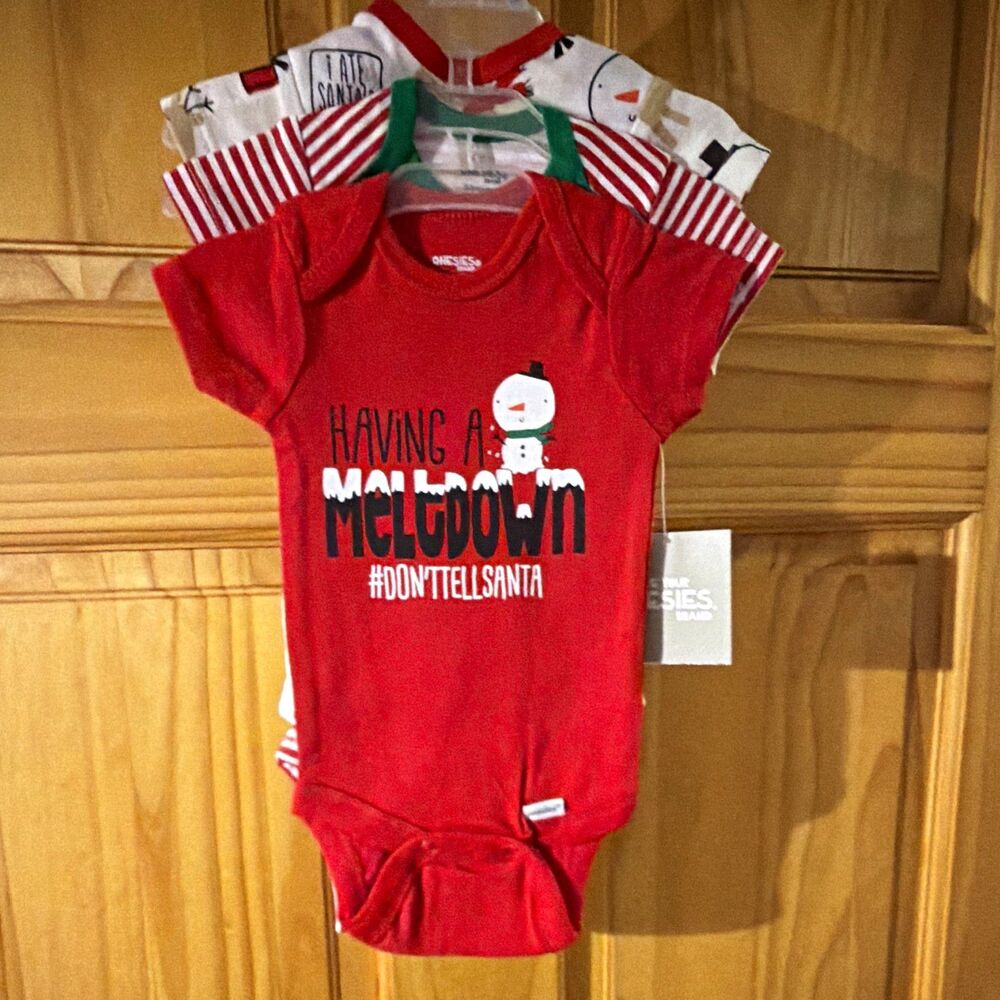 Onesies Unisex Baby 3pc Cotton Knit Bodysuit Set Short Sleeve 0-3M Christmas